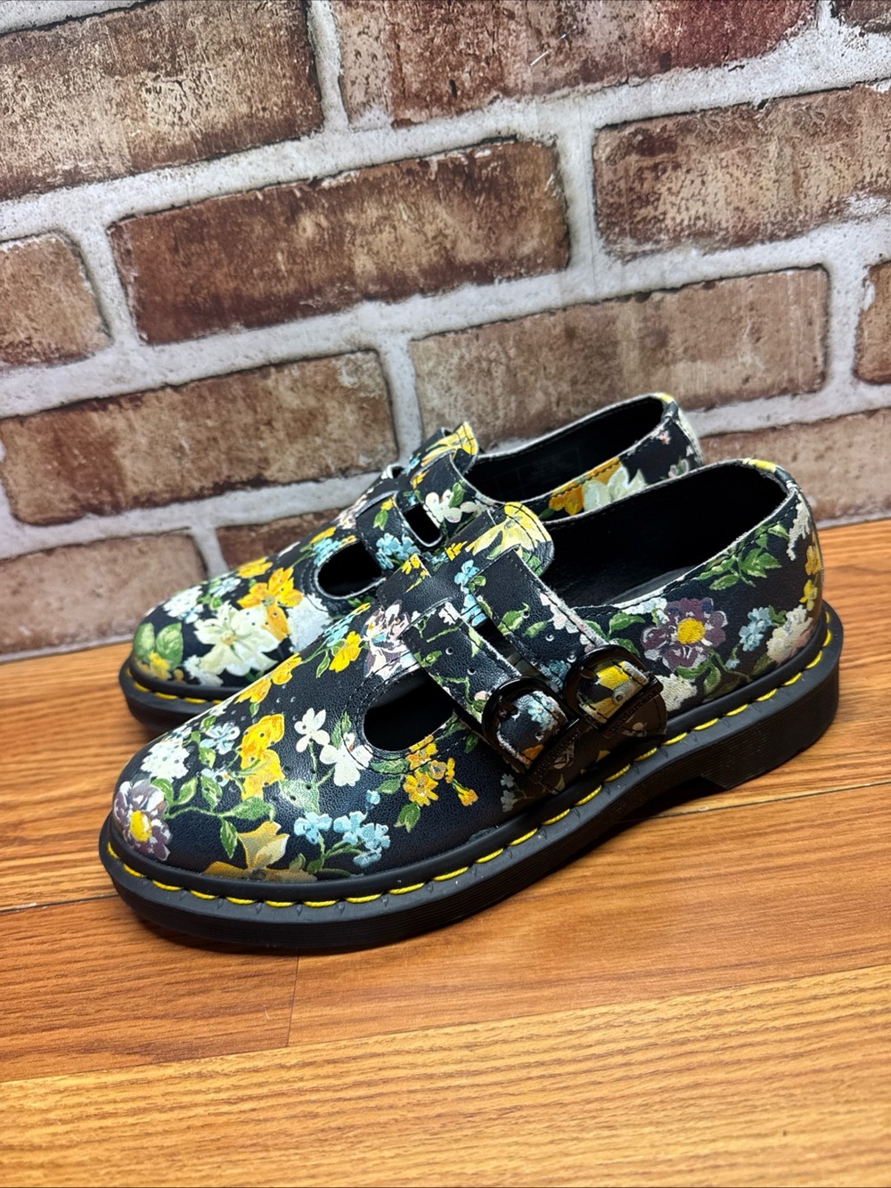 Dr. Martens 8065 DF Mary Jane Women 7 Floral Double Strap T-Bar Leather Shoes